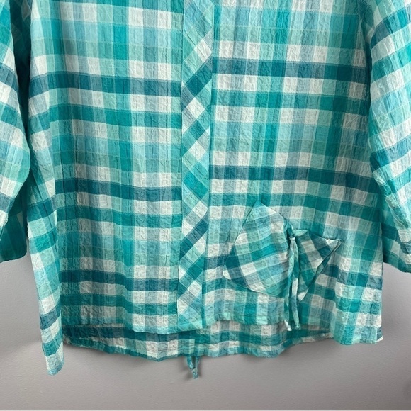 HABITAT Green White Checkered Crinkle Cotton 3/4 Sleeve Top Small - Picture 4 of 10